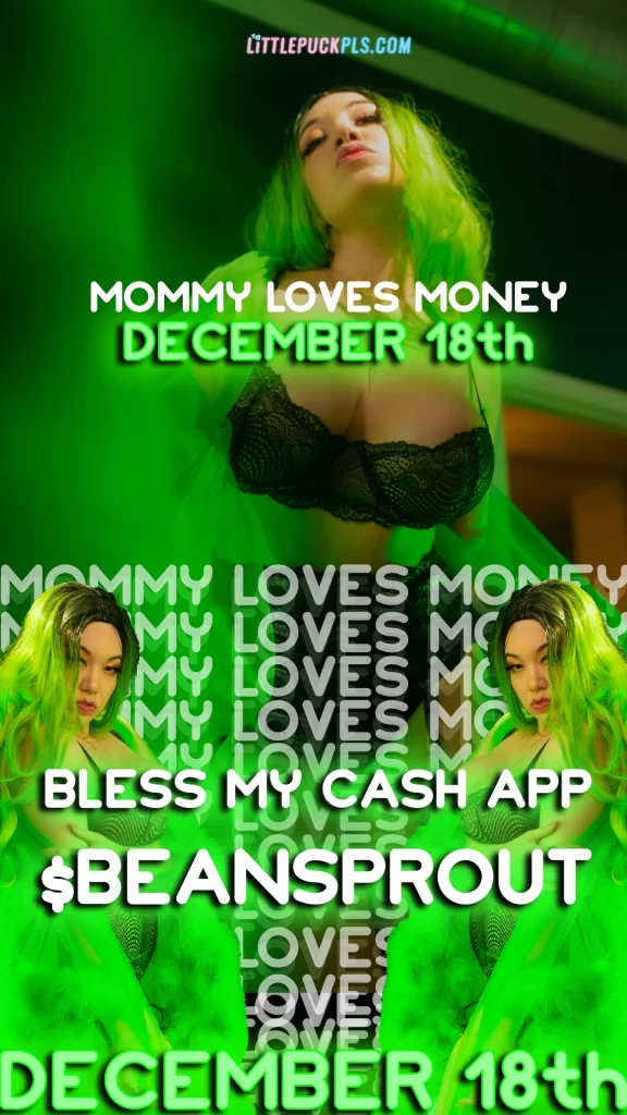 mommy loves money cashapp green neon little puck